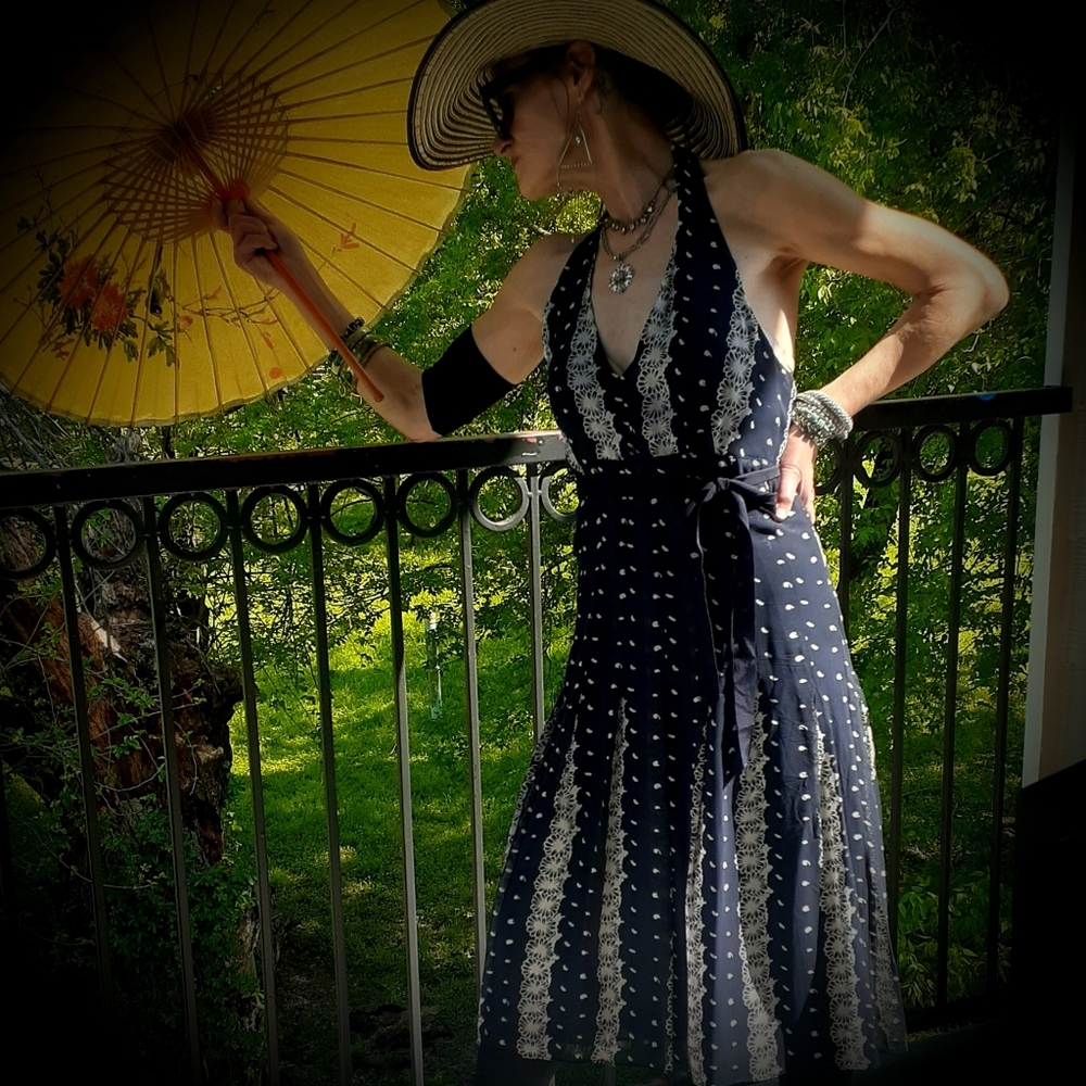 MICHAEL Michael Kors Navy and White Maxi Dress